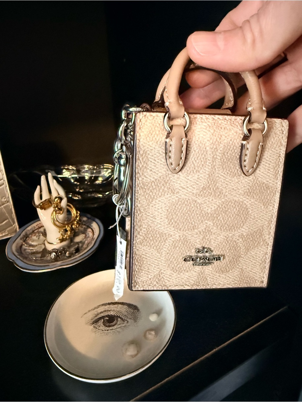 NWT Coach North South Mini Tote Bag Charm with Top Handles in Signature Canvas - Picture 7 of 16